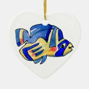 Ornamento De Cerâmica Azul Cartoon Butterfly Fish