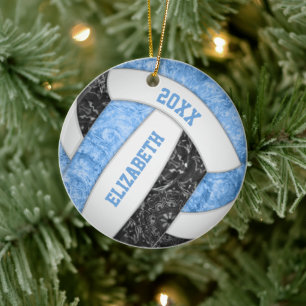 Ornamento De Cerâmica Azul claro preto branco esportivo vôlei feminino 