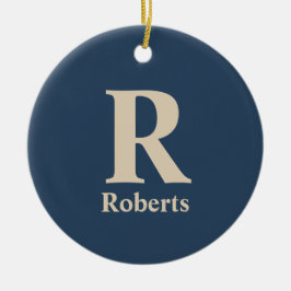 Ornamento De Cerâmica Azul Clássico E Vanilla Inicial/Primeiro/Nome Da F