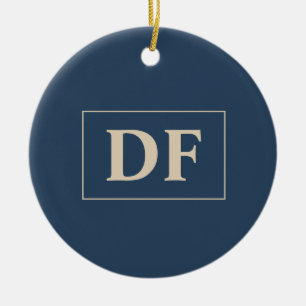 Ornamento De Cerâmica Azul Com Iniciais De Baunilha