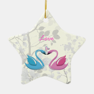 Ornamento De Cerâmica Azul cor-de-rosa adoro adorno coração casal manute