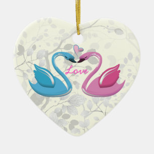 Ornamento De Cerâmica Azul cor-de-rosa adoro adorno coração casal manute