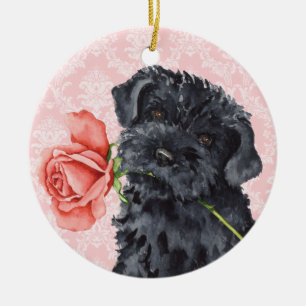 Ornamento De Cerâmica Azul de Kerry cor-de-rosa Terrier dos namorados
