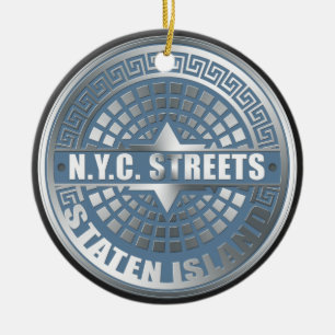 Ornamento De Cerâmica Azul de Manhole Staten Island
