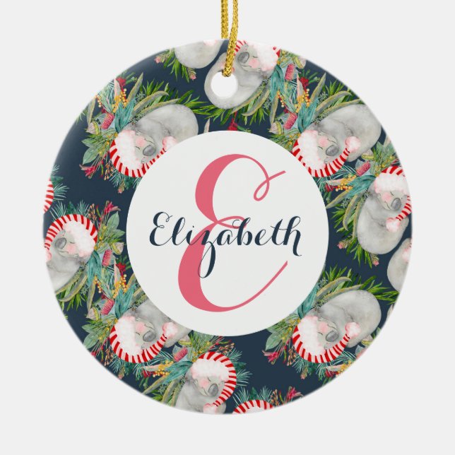 Ornamento De Cerâmica Azul de Natal Koala Personalizado (Frente)