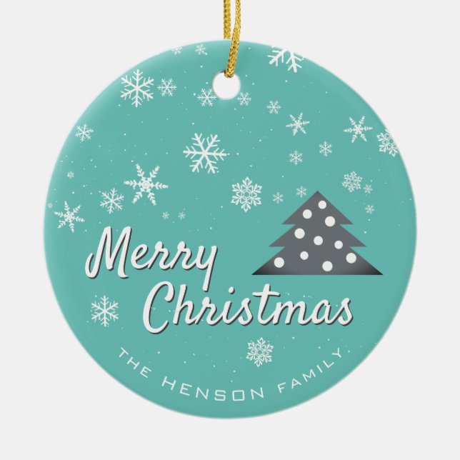 Ornamento De Cerâmica Azul de Natal Moderno (Frente)