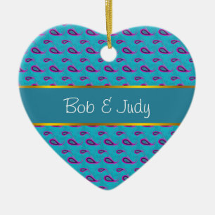 Ornamento De Cerâmica Azul de pavão Paisley