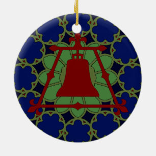 Ornamento De Cerâmica Azul, design vermelho de Fleur do vitral do verde