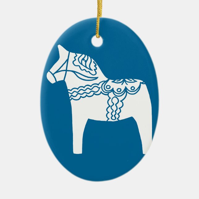 Ornamento De Cerâmica Azul do cavalo de Dala (Frente)