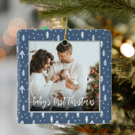 Ornamento De Cerâmica Azul do Primeiro Natal do Bebê