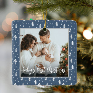 Ornamento De Cerâmica Azul do Primeiro Natal do Bebê