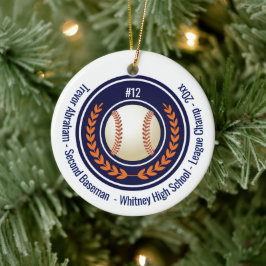 Ornamento De Cerâmica Azul Escola de Jogador de Campeão de Beisebol