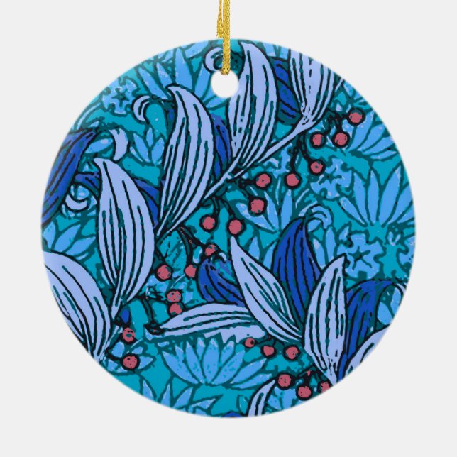 Ornamento De Cerâmica Azul Floral Antiquado Boho Moderno (Traseira)