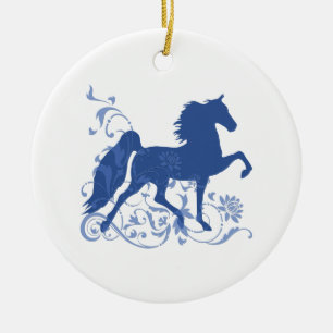 Ornamento De Cerâmica Azul floral do porte de Saddlebred cinco