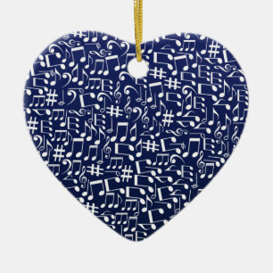 Ornamento De Cerâmica Azul Marinho Cobalto Azul Branco Notas Musicais Da