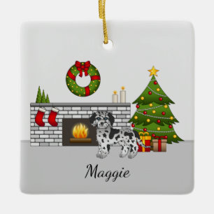 Ornamento De Cerâmica Azul Merle Mini Goldendoodle - Sala de Natal