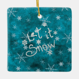 Ornamento De Cerâmica Azul Místico de Inverno Flocos de Neve Prata Deixe