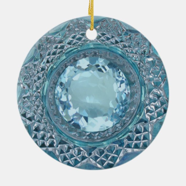 Ornamento De Cerâmica Azul Topaz e vidro cortado (Traseira)