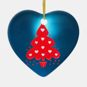 Ornamento De Cerâmica Azul VERMELHO da FESTA NATALÍCIA da ÁRVORE de