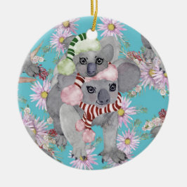 Ornamento De Cerâmica Azul-Vintage Botânico Koala Christmas
