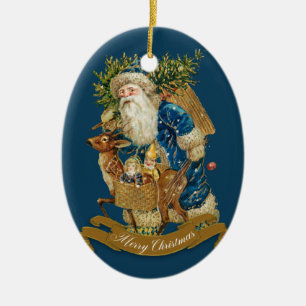 Ornamento De Cerâmica Azul Vintage Papai Noel Clássico de Natal Persona