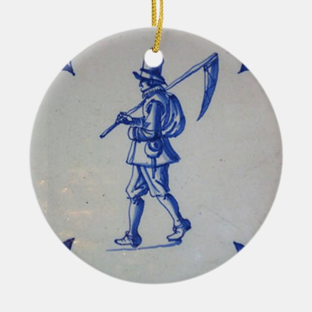Ornamento De Cerâmica Azulejo Azul Delft - Modelo (Frente)