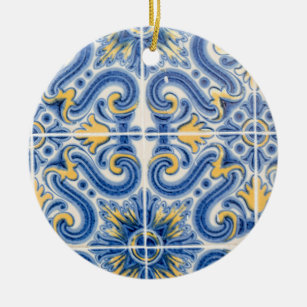 Ornamento De Cerâmica azulejo azul e amarelo, Portugal