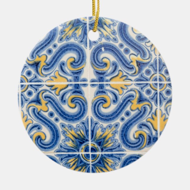 Ornamento De Cerâmica azulejo azul e amarelo, Portugal (Frente)