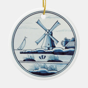 Ornamento De Cerâmica Azulejo azul tradicional holandês