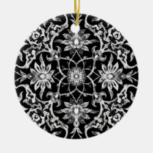 Ornamento De Cerâmica Azulejo chinês Art Nouveau - Branco em Preto