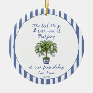 Ornamento De Cerâmica Azulejo Chinoiserie Mahjong Melhor Amigo Natal