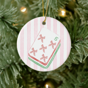 Ornamento De Cerâmica Azulejo de Mahjong Cinco Laços de Natal Mahj-y Chr
