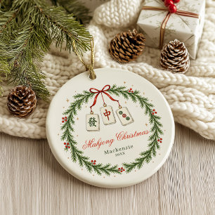 Ornamento De Cerâmica Azulejo de Mahjong Coroa de Natal Clássica