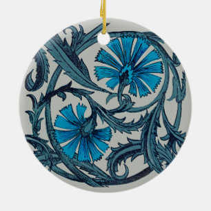 Ornamento De Cerâmica Azulejo Decorativo Flor Antiga Azul Vintage Rústic