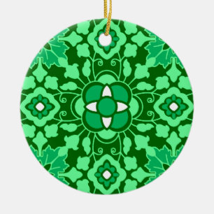 Ornamento De Cerâmica Azulejo Floral marroquino, Verde claro e escuro de