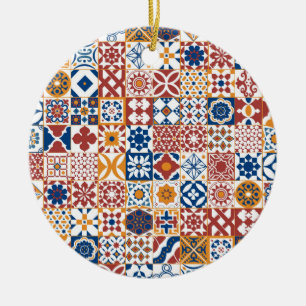 Ornamento De Cerâmica Azulejo marroquino - azul e bordo