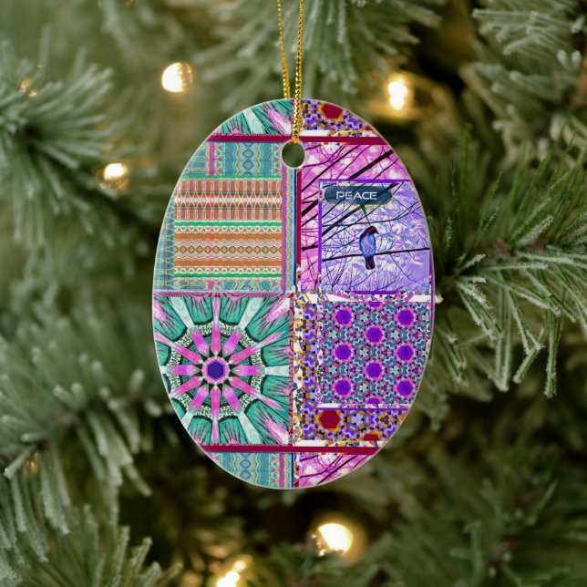 Ornamento De Cerâmica Azulejos Azulejos Geométricos com Pássaro da Paz (Árvore)