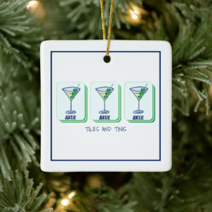 Ornamento De Cerâmica Azulejos e Tinis Mahjong Martini Personalizado