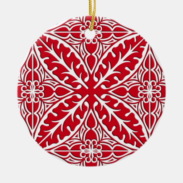 Ornamento De Cerâmica Azulejos marroquinos - obscuridade - vermelho e (Frente)