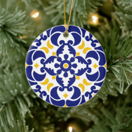 Ornamento De Cerâmica Azulejos mediterrânicos Padrão Azul e Amarelo