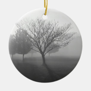 Ornamento De Cerâmica B&W Foggy Morning Sunrise