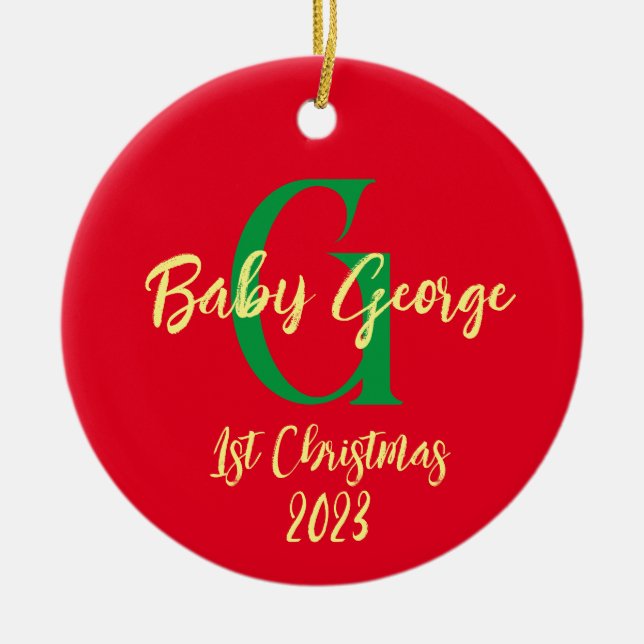 Ornamento De Cerâmica Baby 1rua Ornament unisex monograma (Frente)