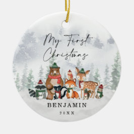 Ornamento De Cerâmica Baby 1rua Primeiro Natal Snowy Woodland