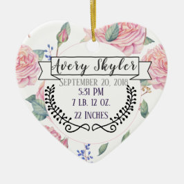 Ornamento De Cerâmica Baby Birth Stats Birth Record Foto de Natal