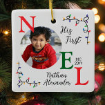 Ornamento De Cerâmica Baby Boy 1rua Natal Colorida 1rua Foto de Noel<br><div class="desc">Este ornamento personalizável de fotos 1rua de Nóel Keepsasaket, de dois lados, com design festivo brilhante, colorido, vermelho e branco, é o dom perfeito, o cuidado ou a adição ao seu decoro de férias. Estão disponíveis abaixo outras variações do produto. Este design de produto pode ser adquirido como está na...</div>