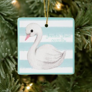 Ornamento De Cerâmica Baby Boy Blue Typografia Nome Data Kesasaame