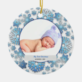 Ornamento De Cerâmica Baby Boy Primeiro Natal Foto Flocos de Neve