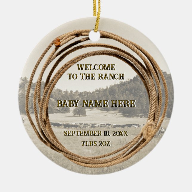 Ornamento De Cerâmica Baby Cowboy or Cowgirl Announcement (Frente)