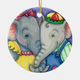 ORNAMENTO DE CERÂMICA BABY ELEFANTS PRIMEIRO AMOR, AMIGOS DO PACHYDERM.