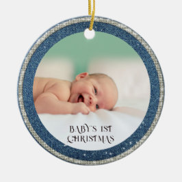 Ornamento De Cerâmica Baby First Christmas Denim Rhinestones Snowflakes